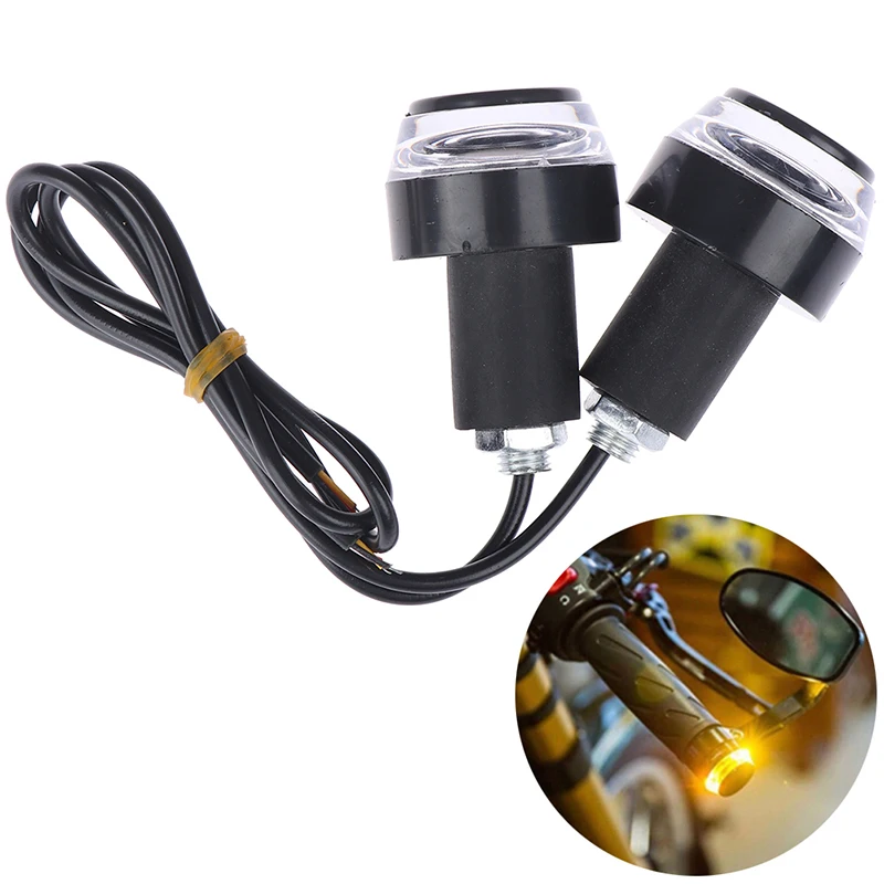 

New 2pcs DC 12V Motorcycle LED Handlebar End Turn Signal Light White Yellow Flasher Handle Grip Bar Blinker Side Marker Lamp