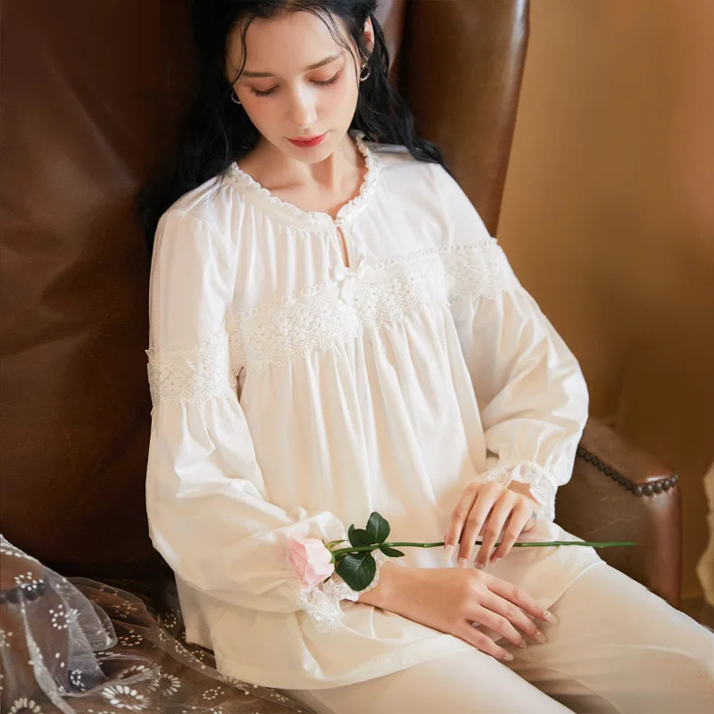 

Пикантные белые женские ночные костюмы Wasteheart, ночные кружевные пижамные комплекты, одежда для сна из 2 предметов, длинные штаны, домашняя од...