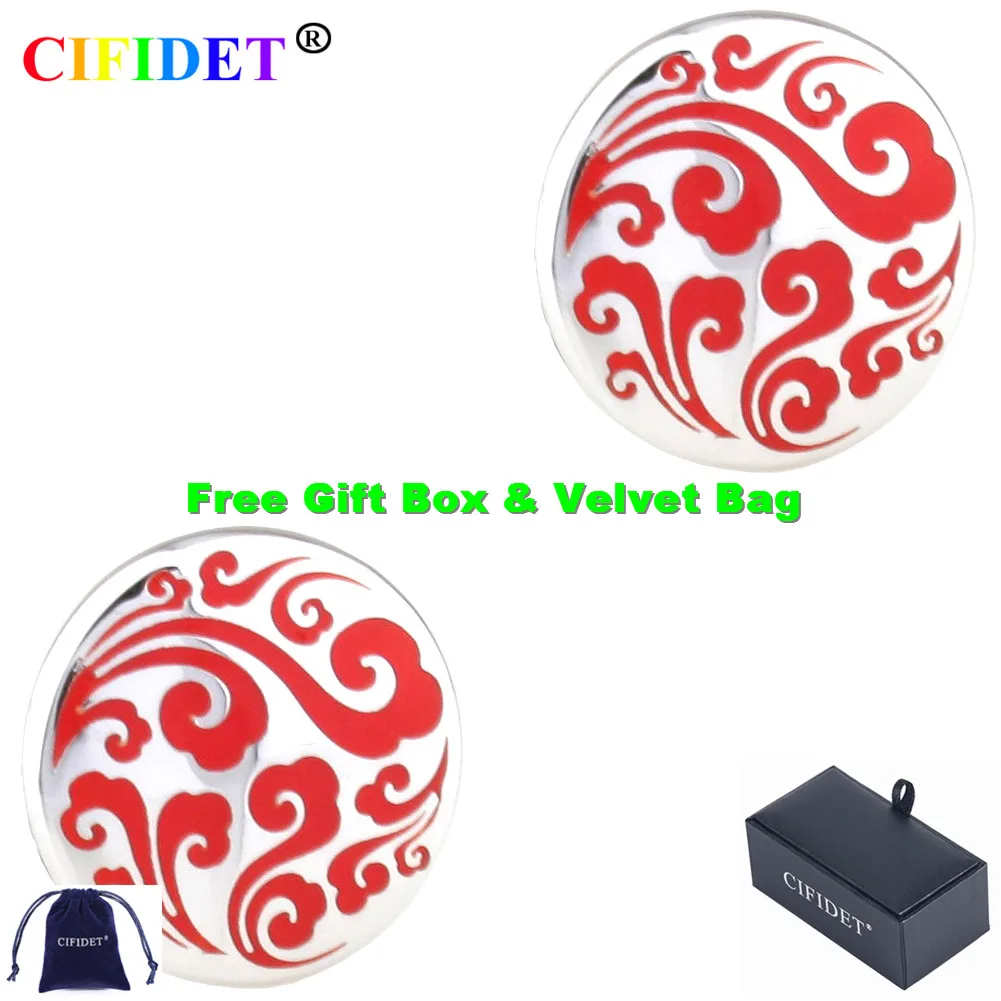 

Эмалированная запонка CIFIDET, красная круглая эпоксидная запонка для рубашки с бархатным мешком и подарочной коробкой, ювелирные аксессуары, ...