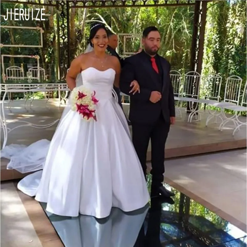 Простое свадебное платье JIERUIZE без бретелек с завязкой на спине ТРАПЕЦИЕВИДНОЕ