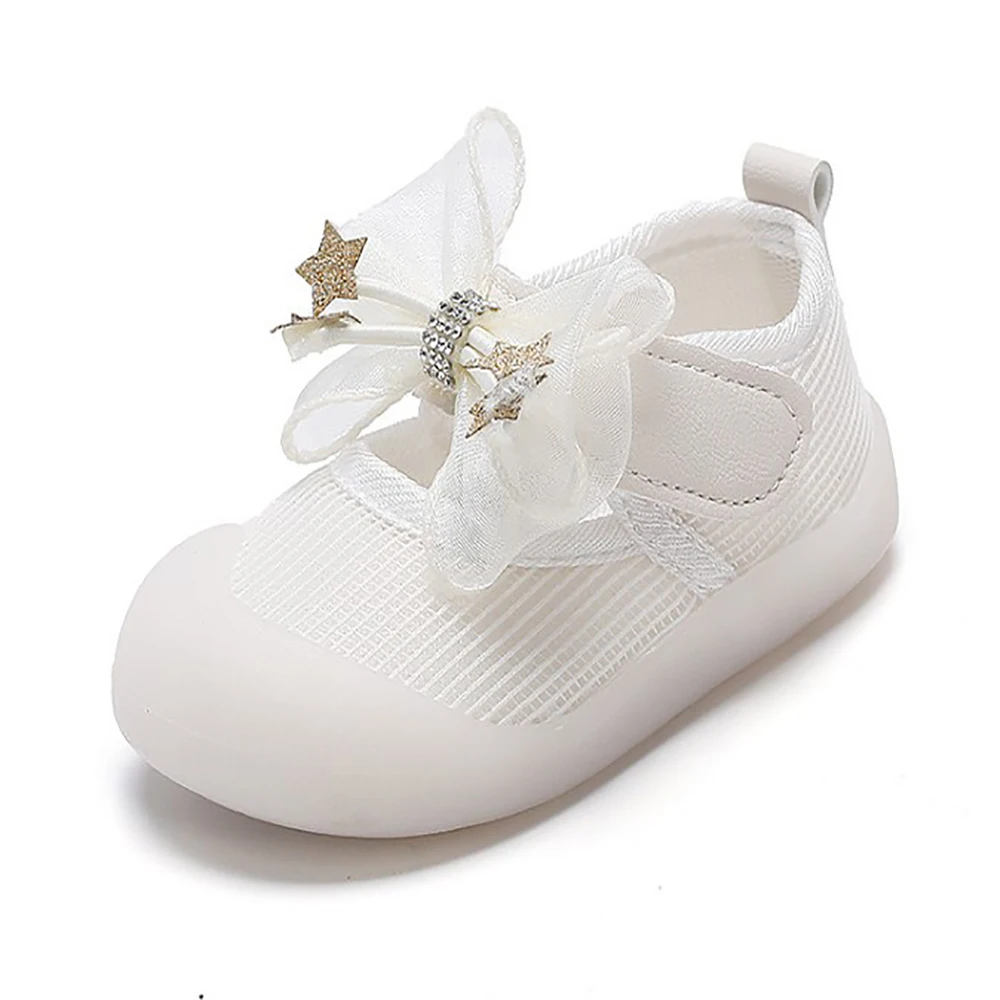 

SandQ Girls Tennis Shoes White Barefoot Pink Flat Butterfly Stars Knit Fabric Breathable Zapato Princess Wedding Footwear2022 SS