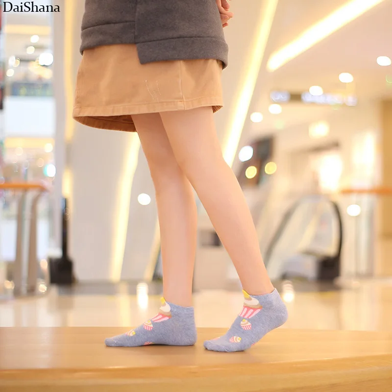 5Pair /lot =10Pieces Summer Invisible Female Fashion Funny Socks Casual Cute Cartoon Cat Cake Short Socks Cotton Ladies Dropship