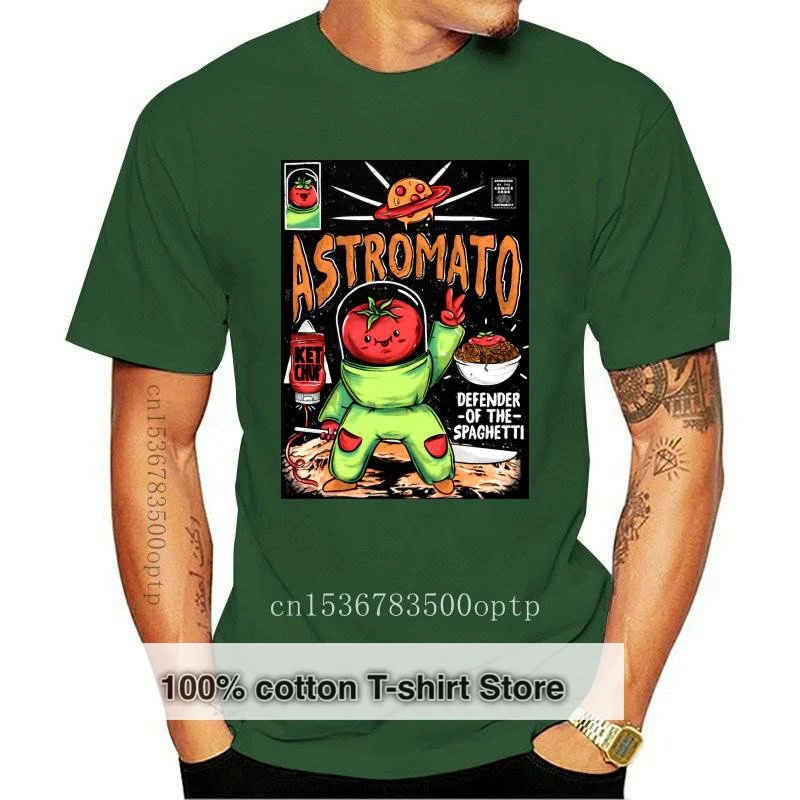 

New ASTROMATO Space Astronaut Tomato Funny T Shirt Drop Ship Great Anime Comic Tshirts School Student Pure Cotton Tee-Shirt
