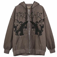 y2k hip hop streetwear hooded women jacket deep angel printed jackets harajuku jacket polar cotton autumn sweatshirt zipper