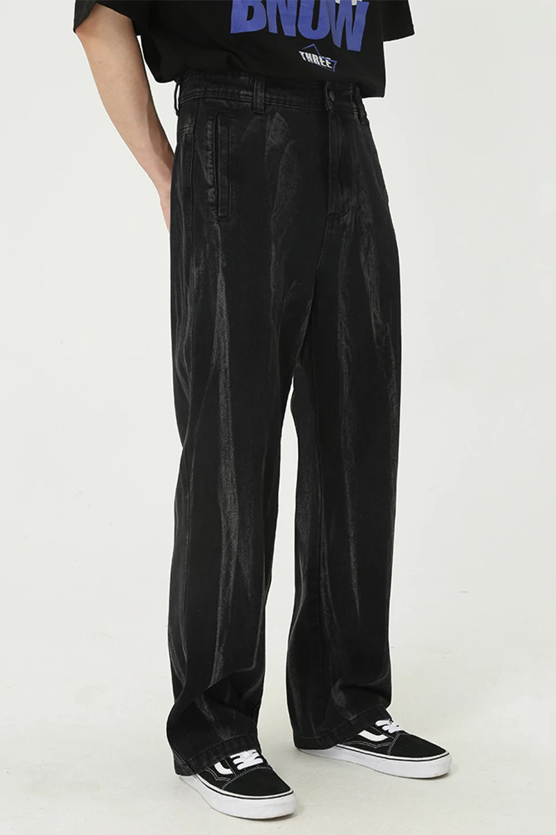 

Оригинальная Мужская одежда, новинка, летние товары, свободные прямые джинсы в стиле ретро с градиентом и эффектом потертости, брюки в японс...