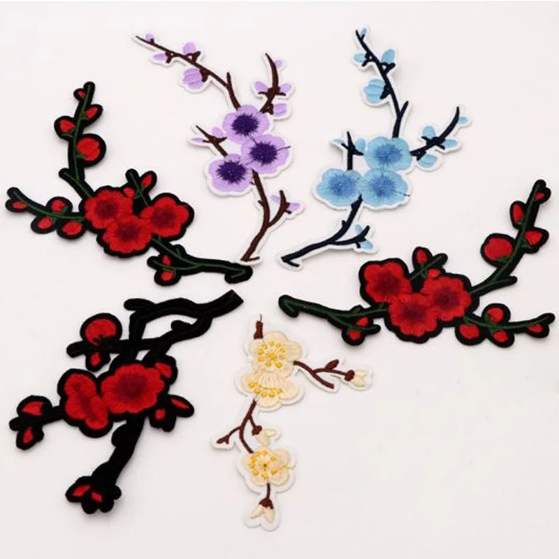 Новинка наклейки из ткани с вышивкой сливы чонсам вышитая Цветочная аппликация