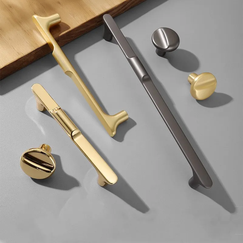 

KK&FING Light Luxury Gold Gray Kitchen Cabinet Door Handles and Knobs Zinc Alloy Wardrobe Door Drawer Knobs Furniture Hardware