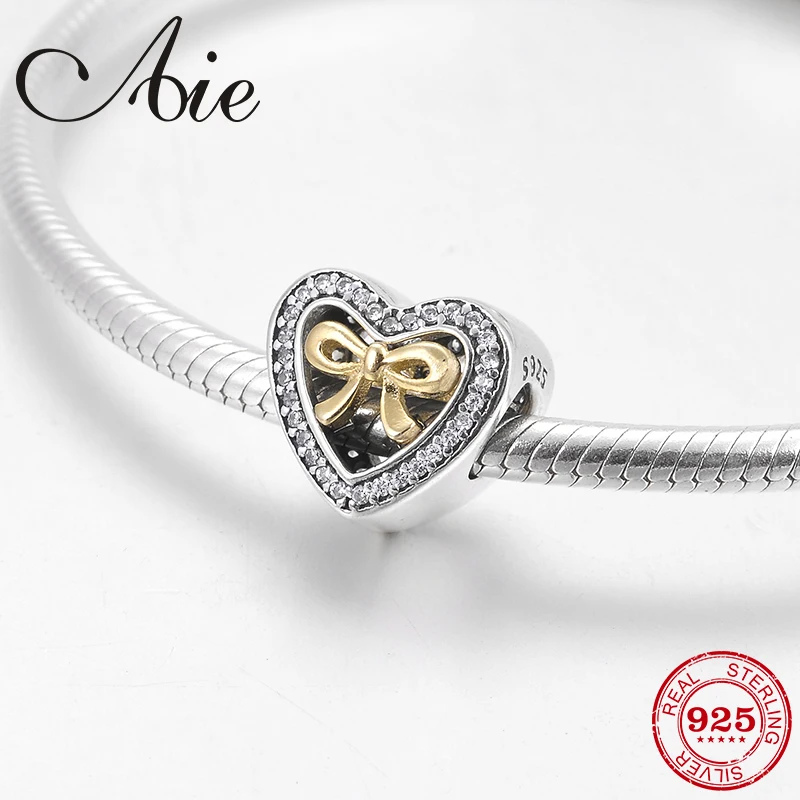 Подарок на день Святого Валентина 925 пробы в виде сердца Серебряный бант золотой