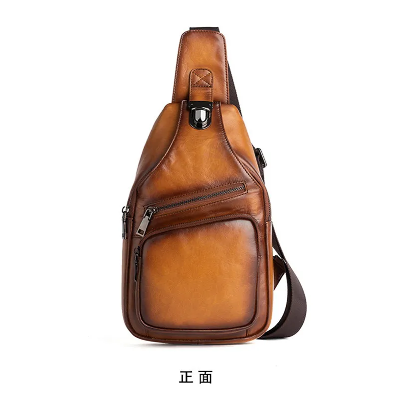 

Head leather shoulder bag retro large men oblique satchel flat chest bag leather shoulder bag purse fashionable purses handbags