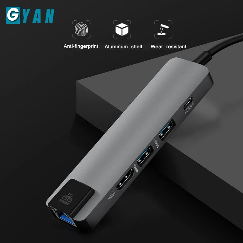 5 в 1 USB C концентратор Hdmi 4 к USB C концентратор для Gigabit Ethernet Rj45 Lan адаптер для Mac book Pro Thunderbolt 3 type c док-станция