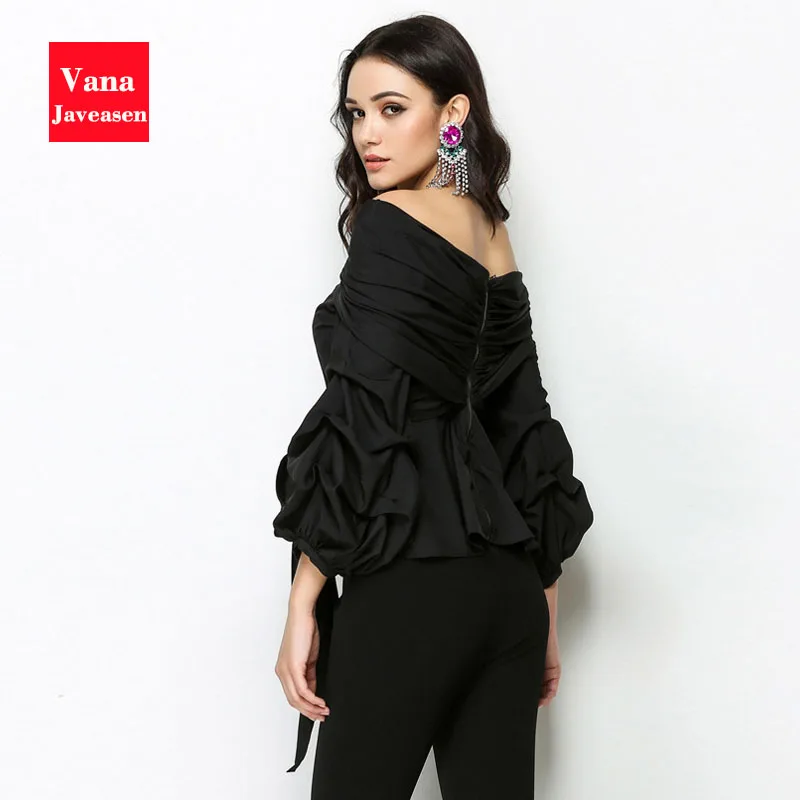

Sexy Slash Neck Stripe Blouse Women Clothing Top Irregular Ruffle Sleeves Shirt Womens Elegant Waist Bow Lacing Blouses Tops