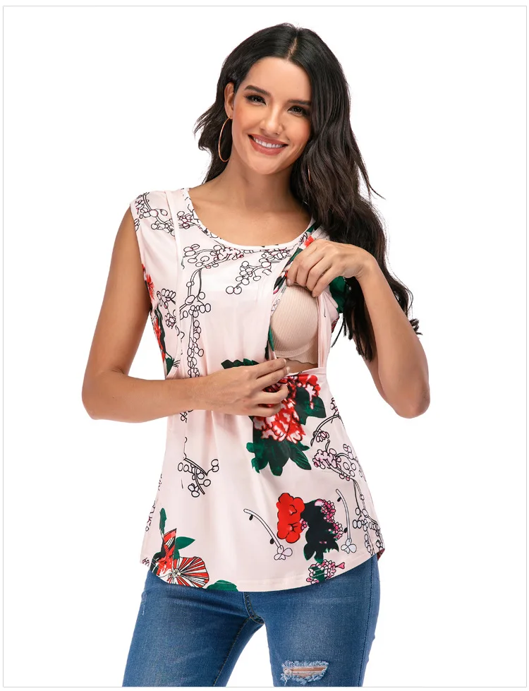 

Pregnancy Sleeveless Maternity T Shirt Pregnant Breast-feeding Print T-shirt Mom Tops Cute T-shirt T Shirt Breastfeeding Clothes