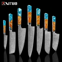 xituo kitchen damascus knife set professional japanese knife damascus steel knives vg10 chef knife santoku paring knives 1 9pcs