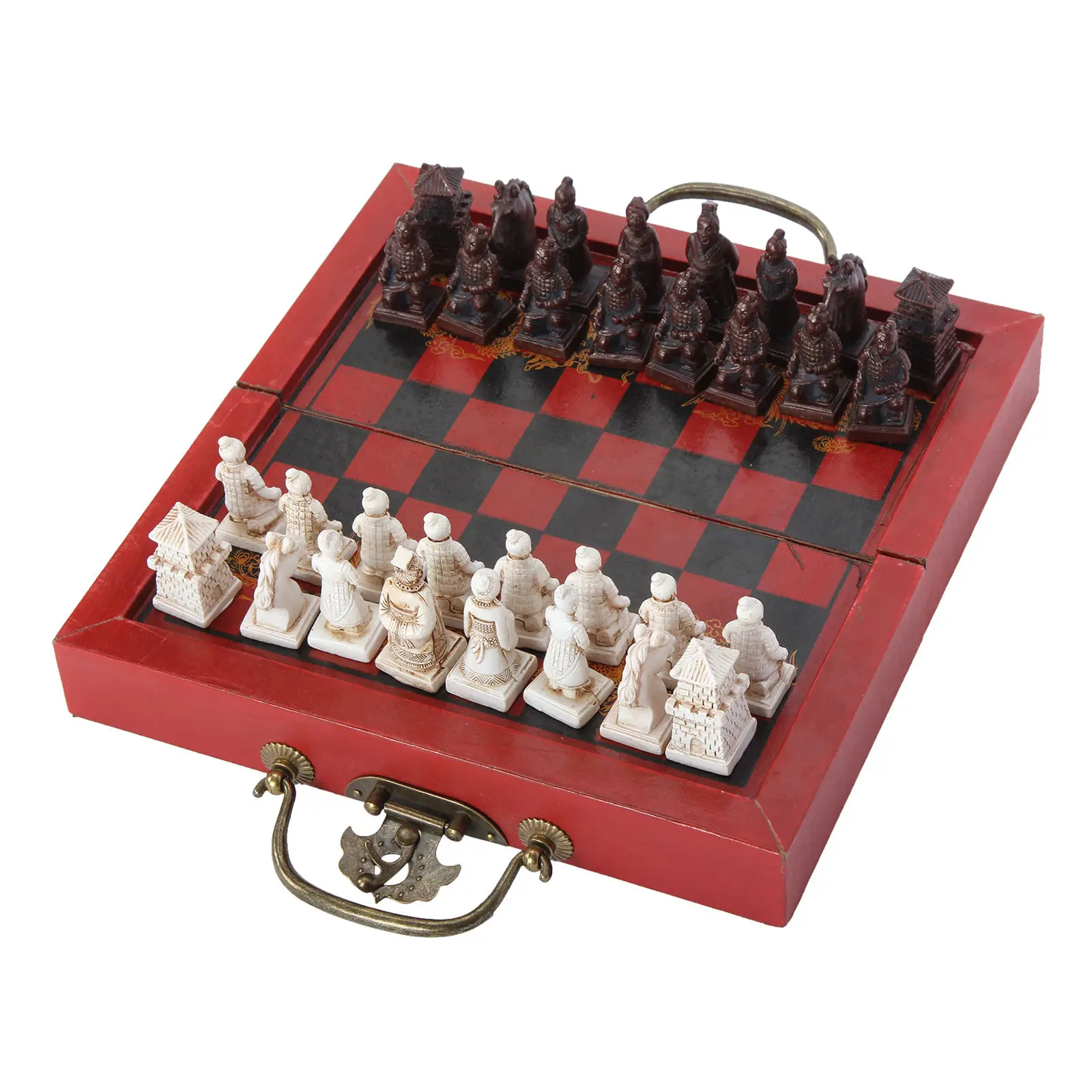 Chinese Terracotta Warriors Antique Chess Set 8&quotx8" Folding Chessboard Handmade Carved Unique Vintage Collectible Board Game | Спорт и