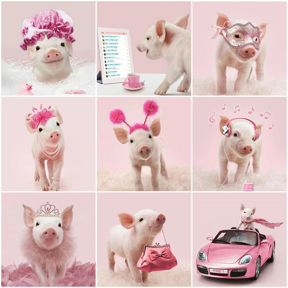 

EverShine Diamond Embroidery Pig Full Drill Square 5D Diamond Mosaic Animal Rhinestones Art Painting Cross Stitch Decor For Home