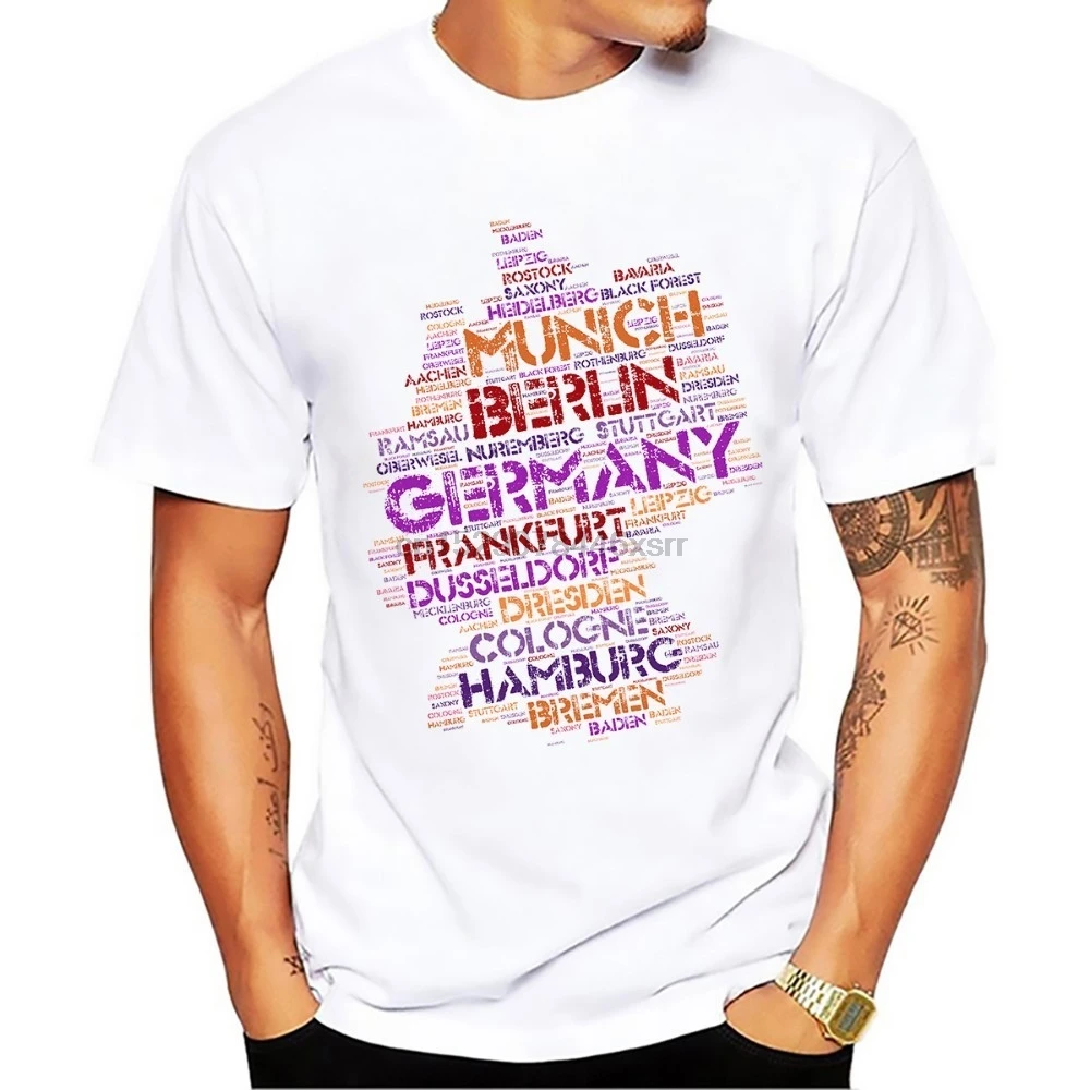 Words Cloud Design Germany City Map Tshirt Men 2018 Summer New White Short Sleeve Casual Homme T Shirt High Definition Print | Мужская