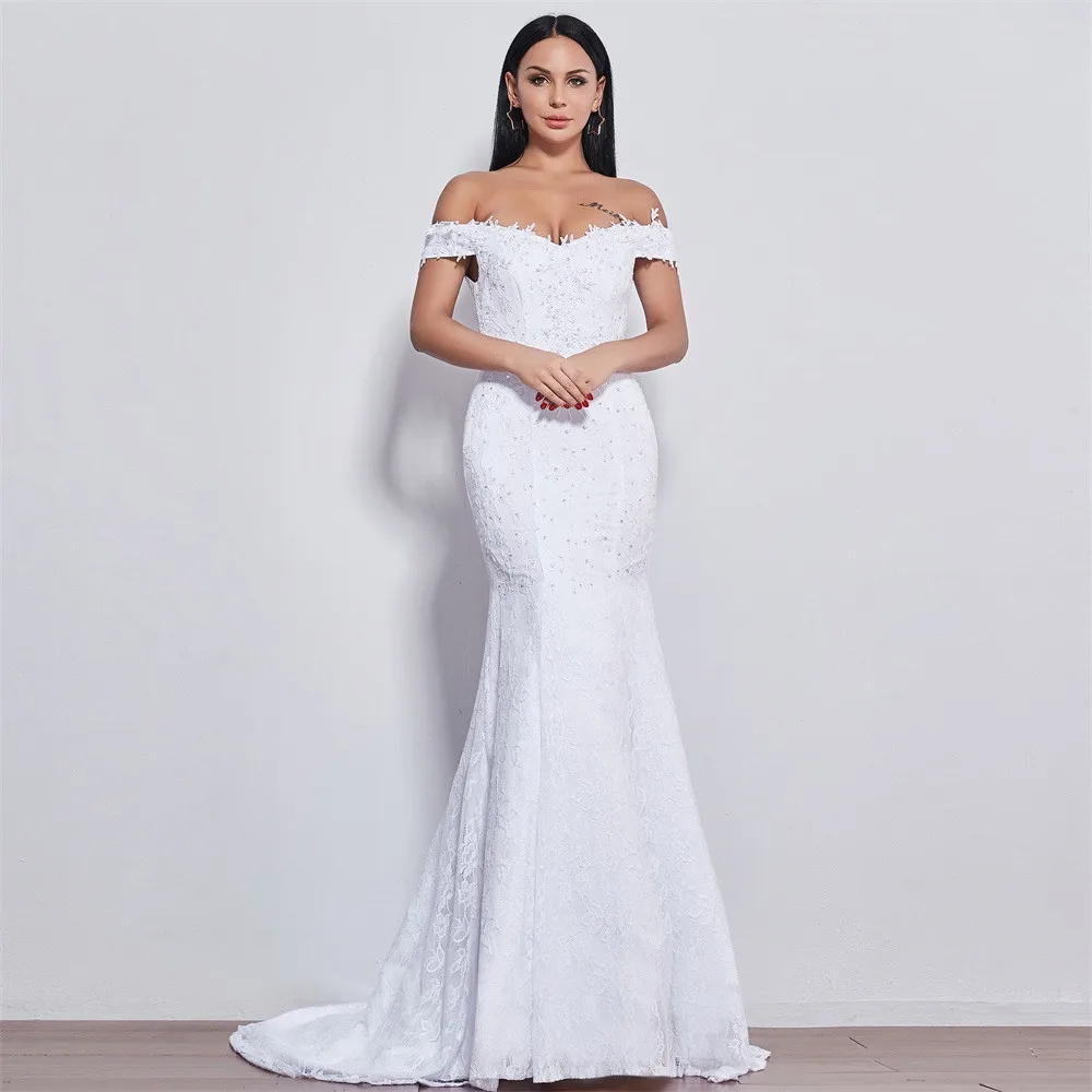 Кружевное свадебное платье с красивыми цветами юбкой годе robe mariage 520|Свадебные