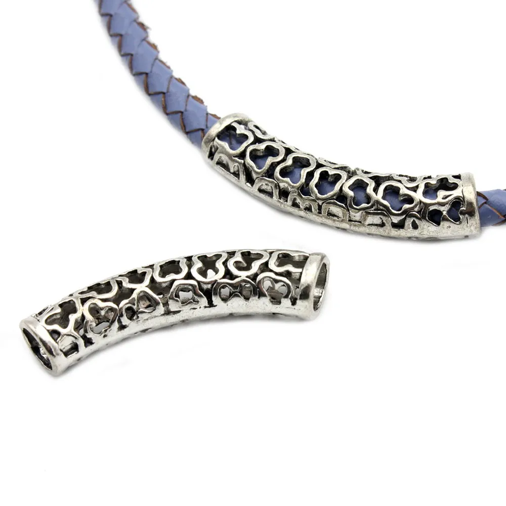 

5 шт. 6 мм отверстие антикварная серебряная пустотелая трубка для браслета и ожерелья с бисером, длина 40 мм