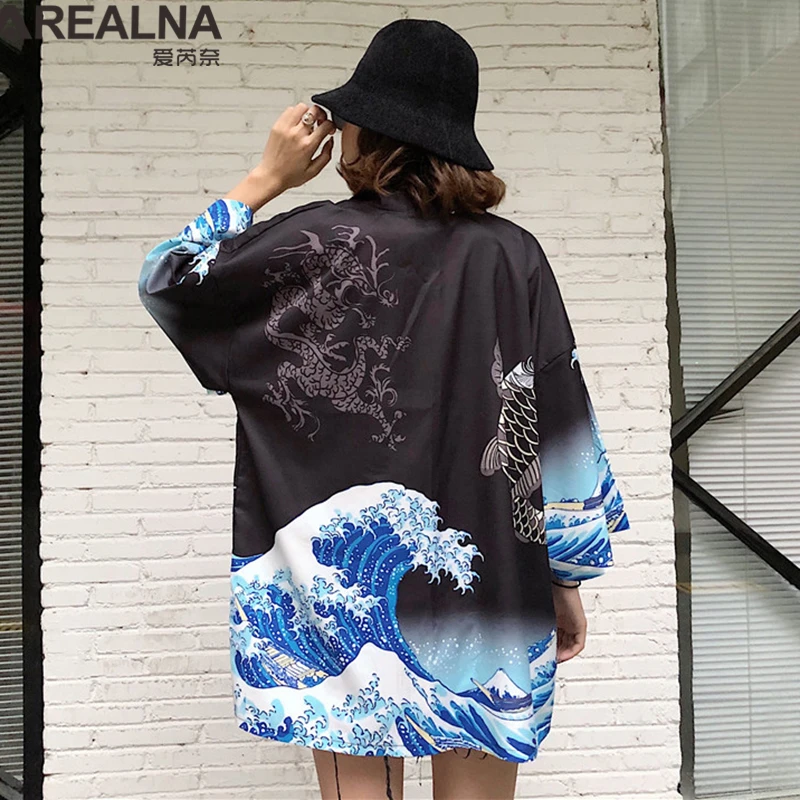 The Great Wave Off Kanagawa Женский традиционное японское кимоно кардиган пальто унисекс