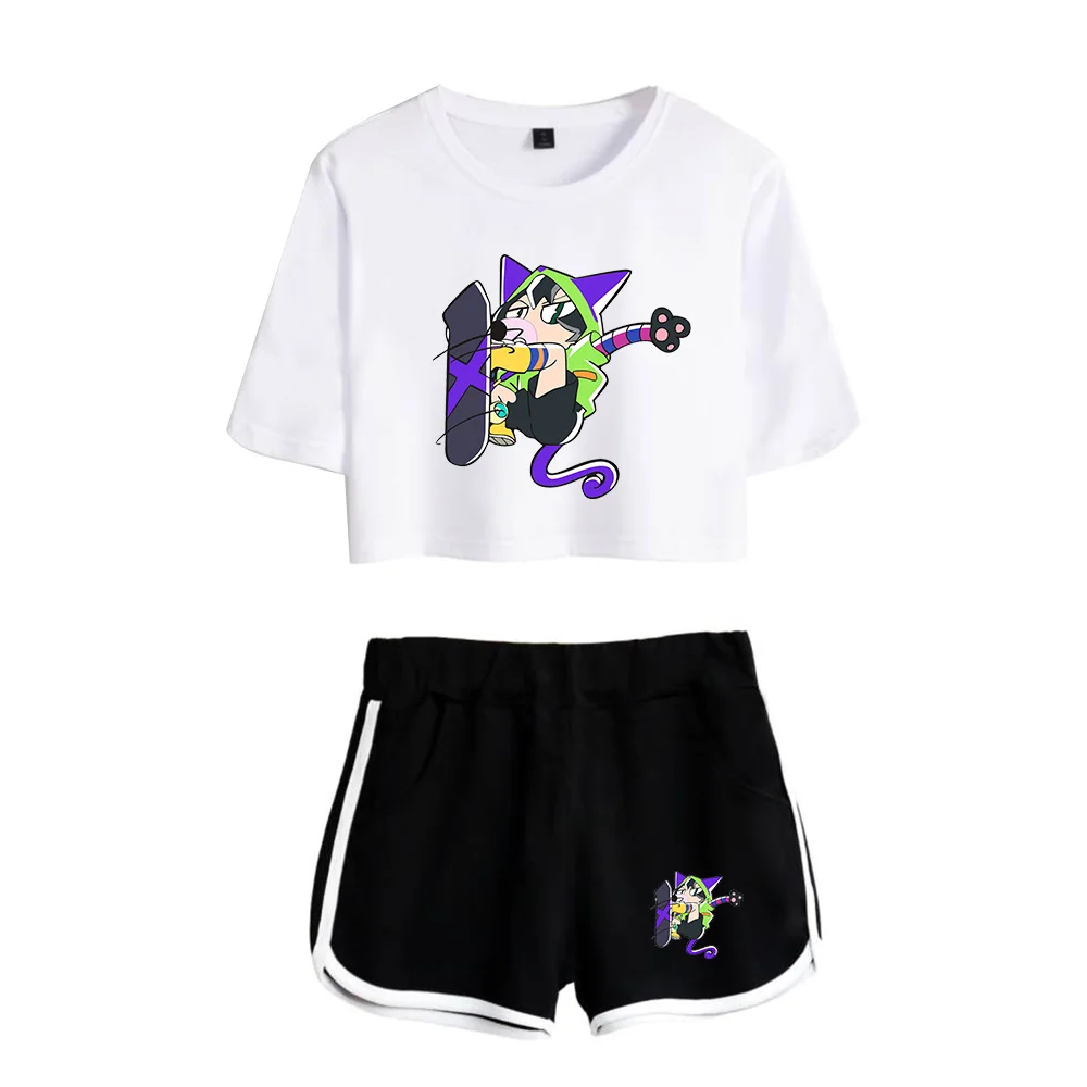 

SK8 the Infinity Sexy Tracksuit SK8 Women Set 100% Cotton Two Piece Set Cotton Short Top and Middle Waist Shorts