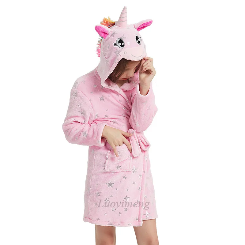 Детские Банные халаты с капюшоном в виде единорога детский Радужный банный халат