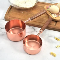 high quality mixing wine engraving measuring spoon set walnut handle copper plated spoon measuring cup kitchen baking tool