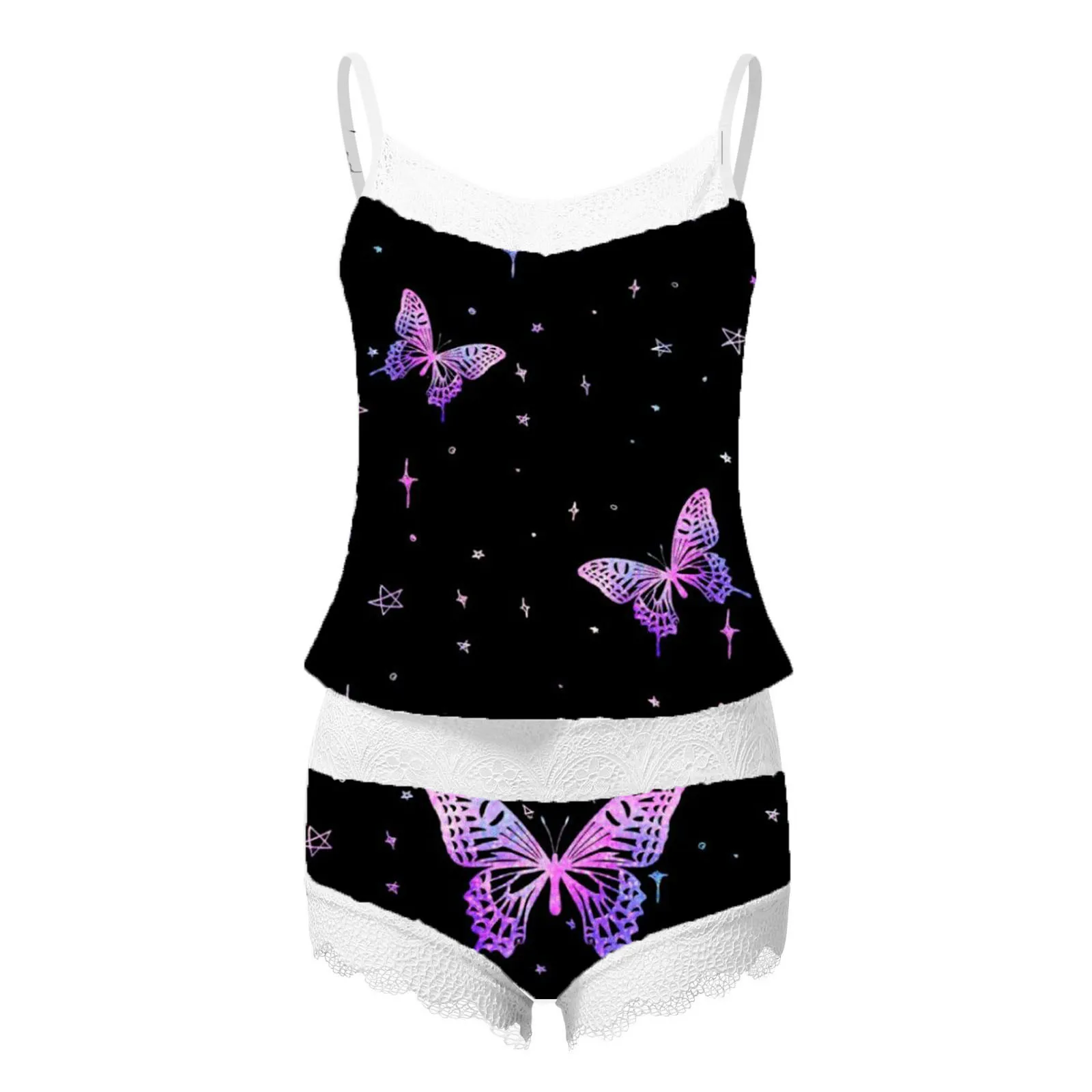 

2020 Summer Sexy Strap Basic Tops Women Print Pajamas Sleeveless Lace Cami Shorts Lingerie Sleepwear Set Fashion Ladies Slee