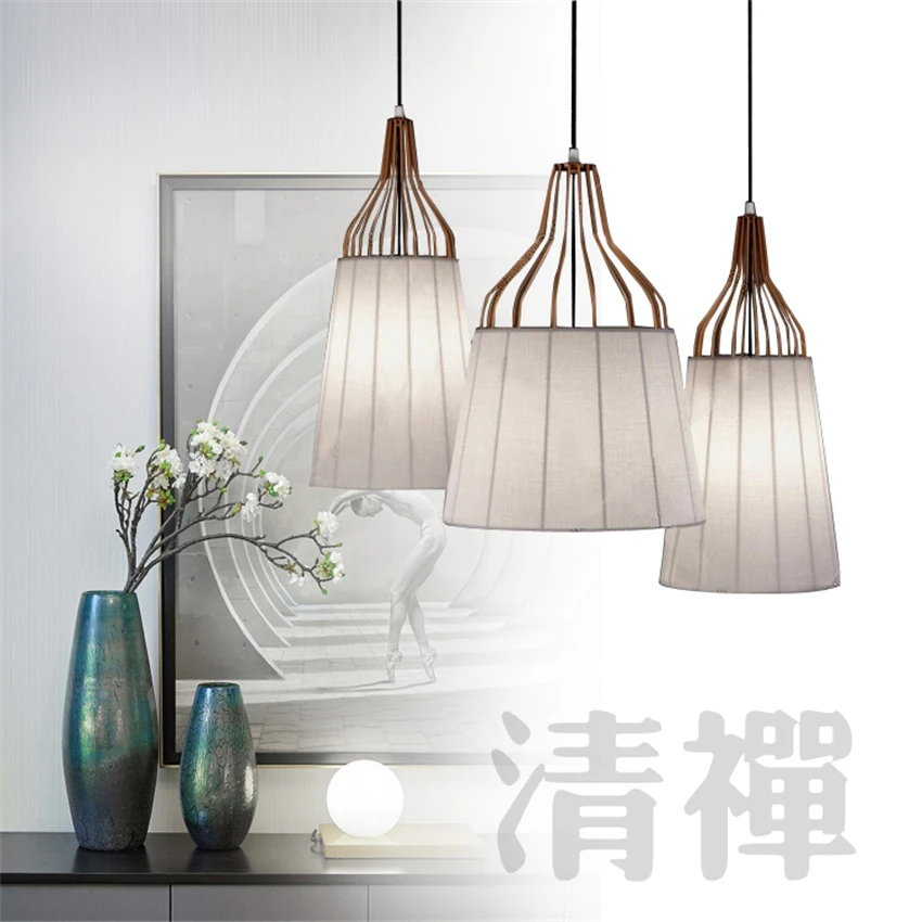 安い 禅布ランタンペンダントライトデザイナー茶ルームレストランバー寝室のランプテーブル中国アンティークぶら下げライト器具