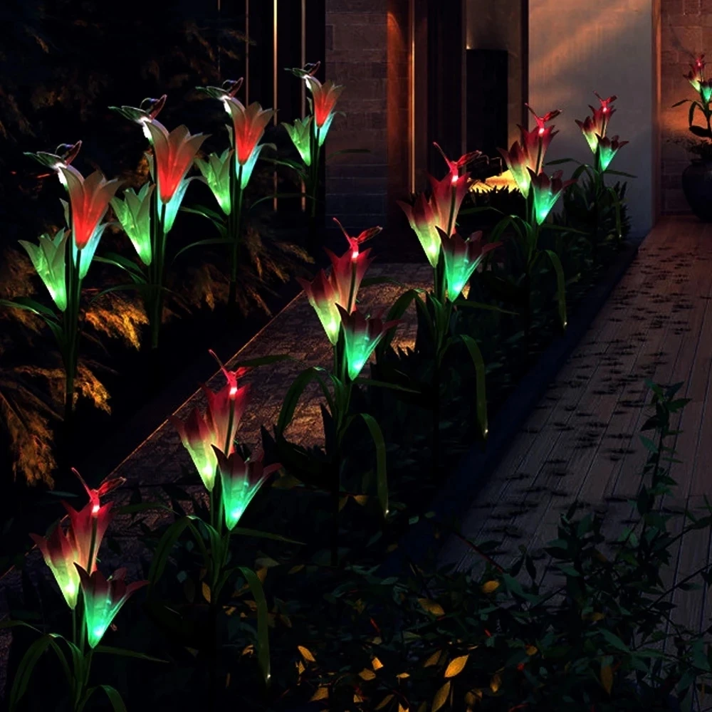 

Outdoor Waterproof LED Solar Light Color Lily Flower/Rape Blossom Garden Stake Light Lawn Pathway Wedding Decorative Flower Lamp