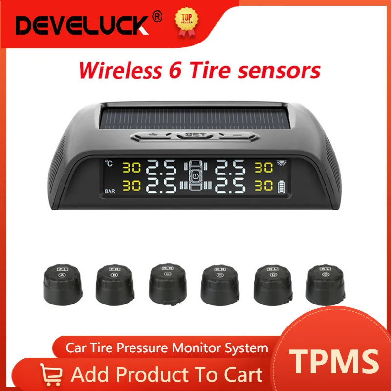 Truck TPMS Tire Pressure Sensor Monitoring System Solar Power Auto Security Alarm Pressure Control System 6 sensor 0-8 bar tpms