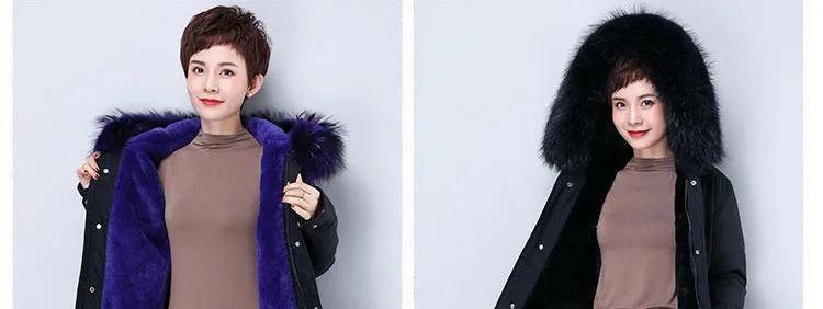 Parka Coat Long Winter Jacket Women Warm Big Fur Plus Size Female Lady Overcoat Outwear Clothes Black Windproof Tops Hat