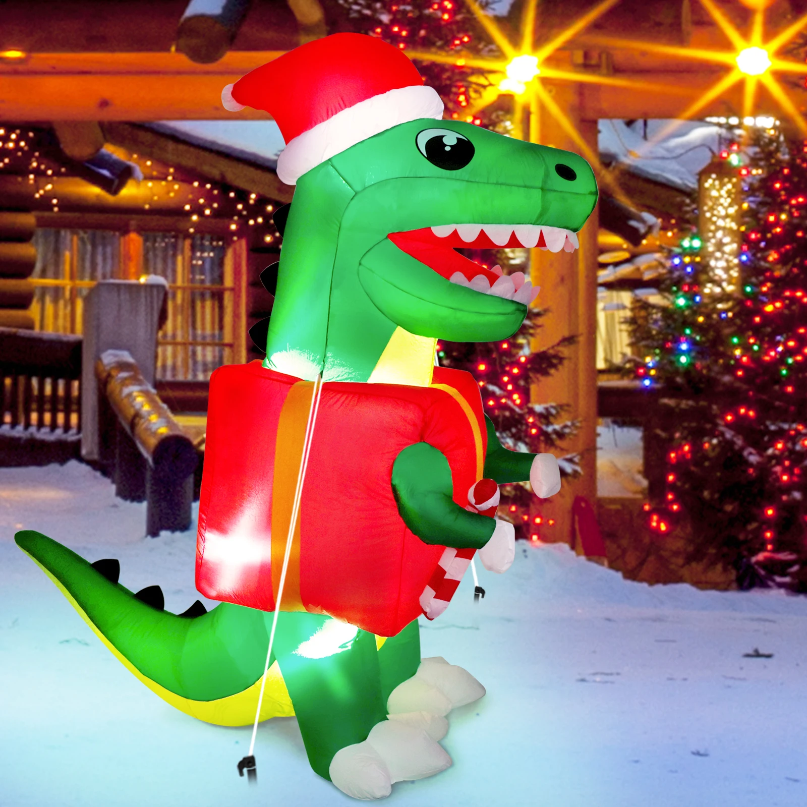OurWarm 6FT Dinosaur Christmas Inflatable Outdoor Decorations With LED Lights Decoration For Party Courtyard Lawn 2022 Ornament