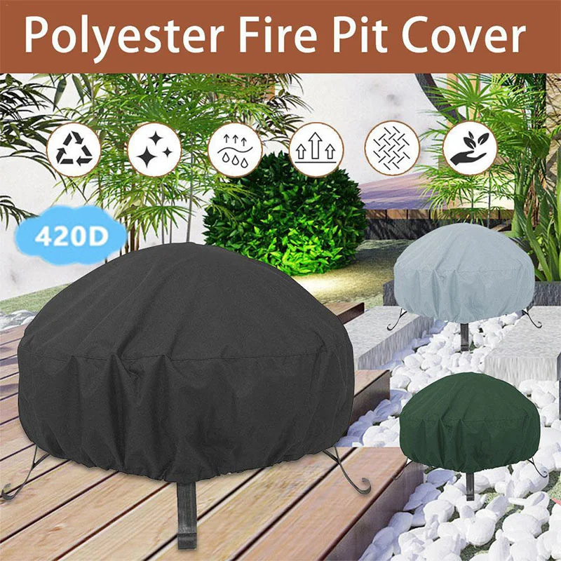 

420D Oxford Cloth Portable Barbecue Grill Garden Solid Round Silver Coated Dustproof Waterproof Protective Cover Fire Pit Cover