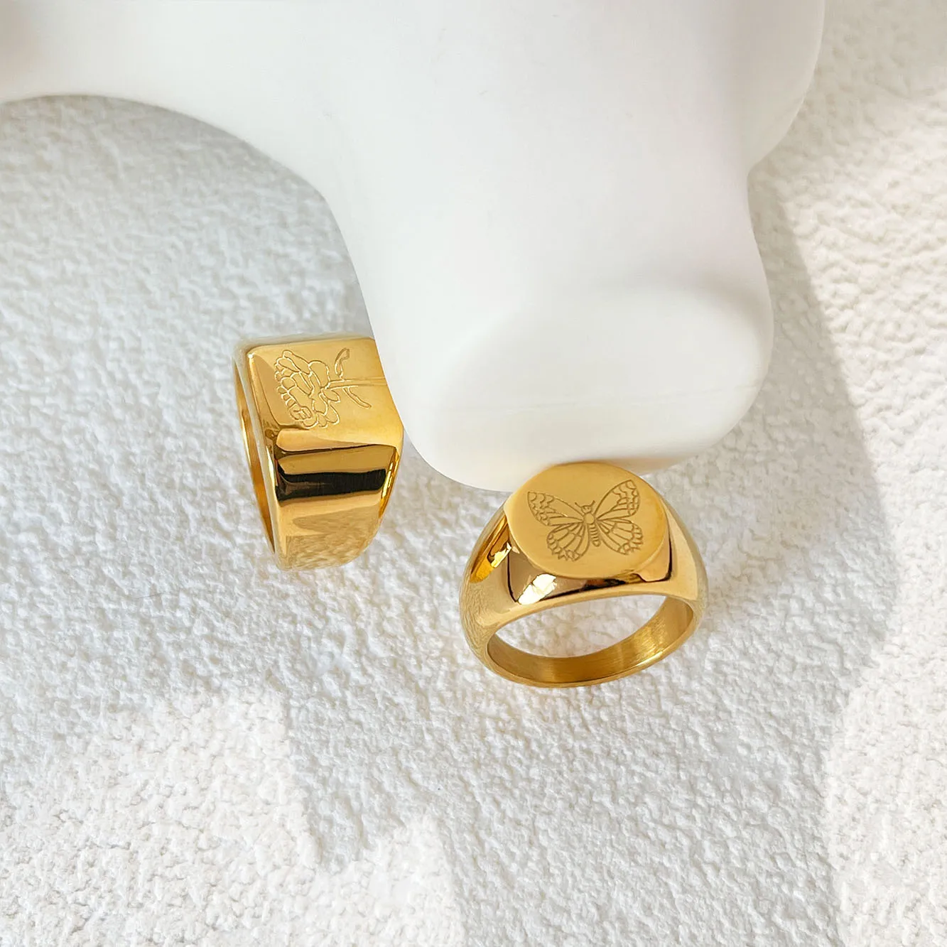 Monlansher Butterfly Peony Geometric Wide Ring Gold Color Titanium Steel for Women Minimalist Statement Rings Jewelry Gift - купить по