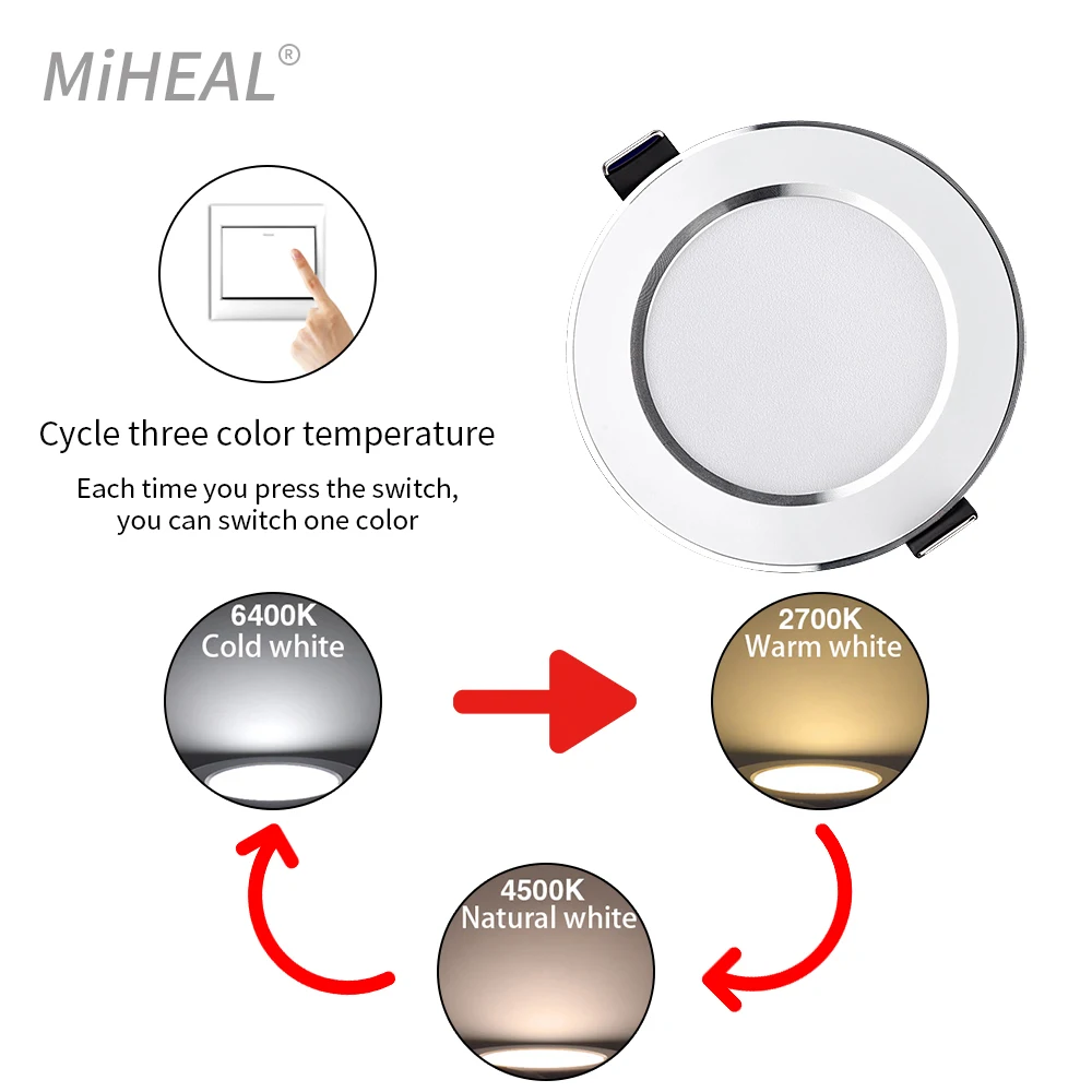 

MIHEAL Трехцветный светодиодный потолочный светильник 5Вт 9Вт 12Вт 15Вт