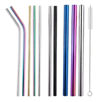 2pcs reusable golden silver colored metal straws 304 stainless steel beverage kitchen bar accessories