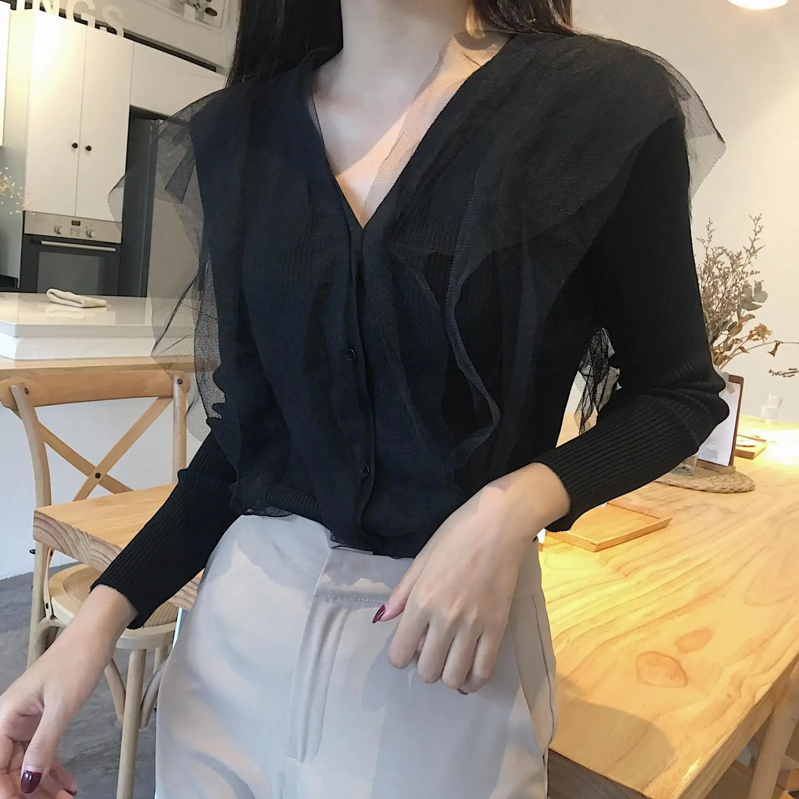 Женский трикотажный кардиган с глубоким V образным вырезом|cardigan sweater|fashion sweatersweater