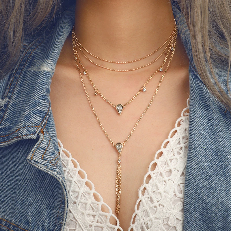 Винтажное многослойное ожерелье с подвеской из кристаллов Женское Ожерелье