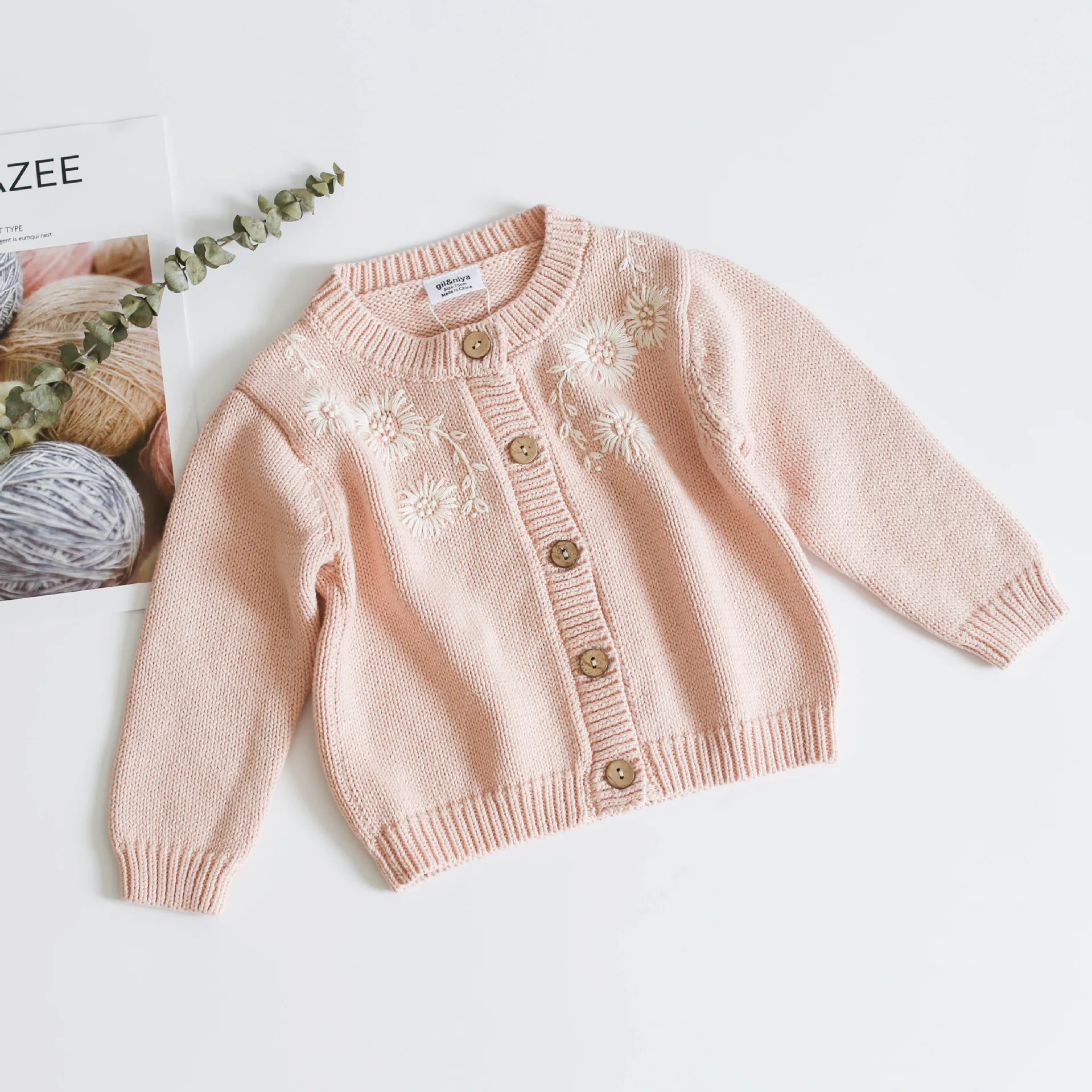 Autumn Baby Cardigan Sweater Kids White Flower For Girls School Clothes Pink Navy Boy 100% Cotton | Детская одежда и обувь