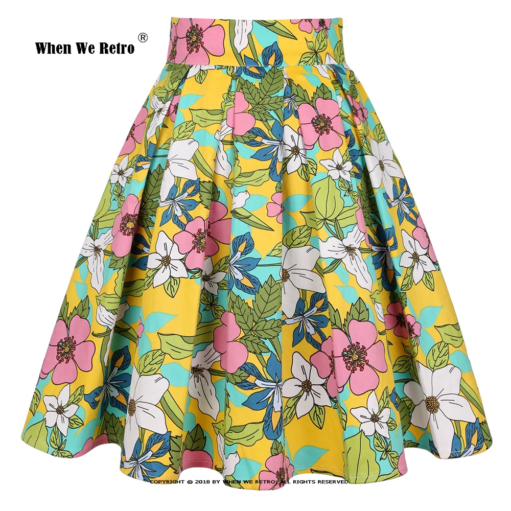 

Cotton Retro Vintage Floral Skirt with Pockets SS0012 Y2K Faldas Skater Party Midi Women Summer Pleated Skirt