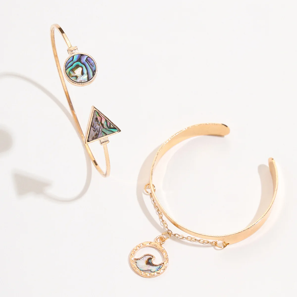 

Multilayer Gold Color Chain Bracelet Cuff Bangle Women Round Triangle Wave Open Charm Bracelet Sets Couples Vintage Boho Jewelry