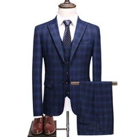 jacket vest trousers new mens boutique plaid wedding dress set 2022 three piece mens formal business casual outfit