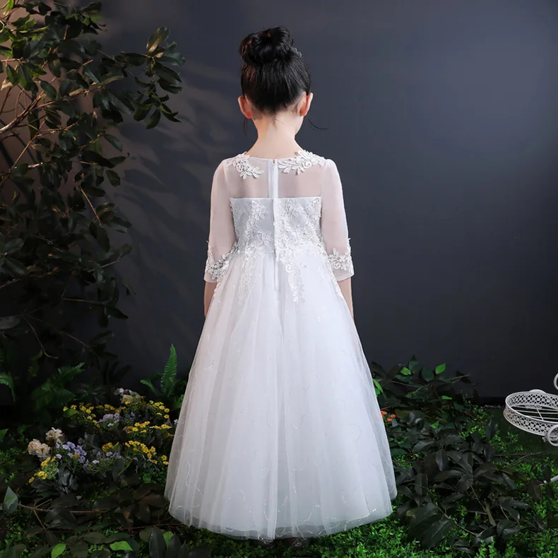 Кружевное платье с вышивкой для маленьких девочек белое свадебное цветами