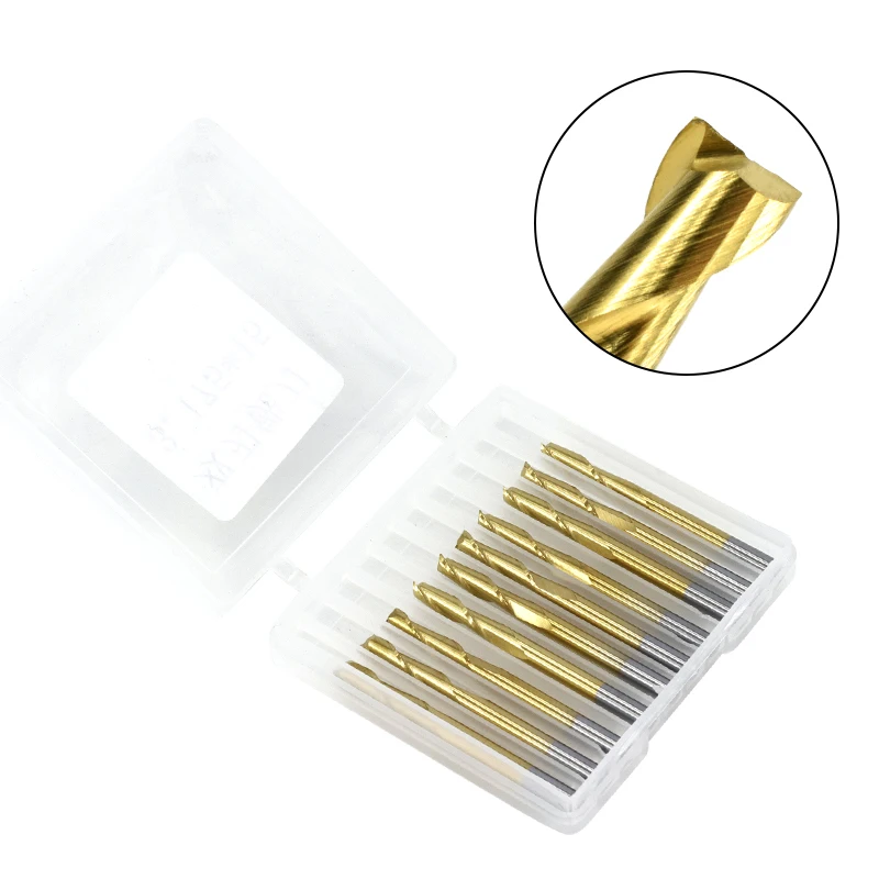 

XCAN 10pcs 0.8-3.175mm Titanium Coated 2 Flute Flat End Mill 3.175mm Shank CNC Milling Cutter Router bit Carbide End Mill