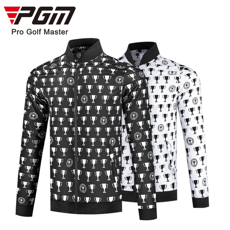 PGM Autumn Winter Golf Sportswear Full Zip Golf Jacket Men Windproof Waterproof Stand-Up Collar Printed Golf Windbreaker Coat