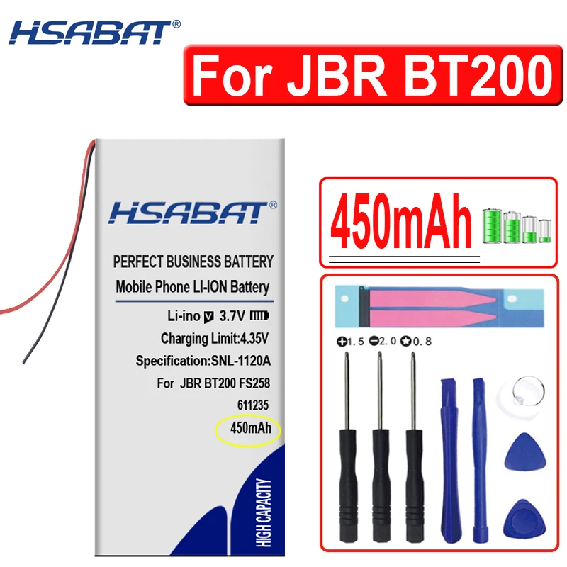 HSABAT 450mAh 611235 601235 Аккумулятор для JBR BT200 FS258 гарнитура MP3 MP4 MP5 GPS DVR динамик умные часы |