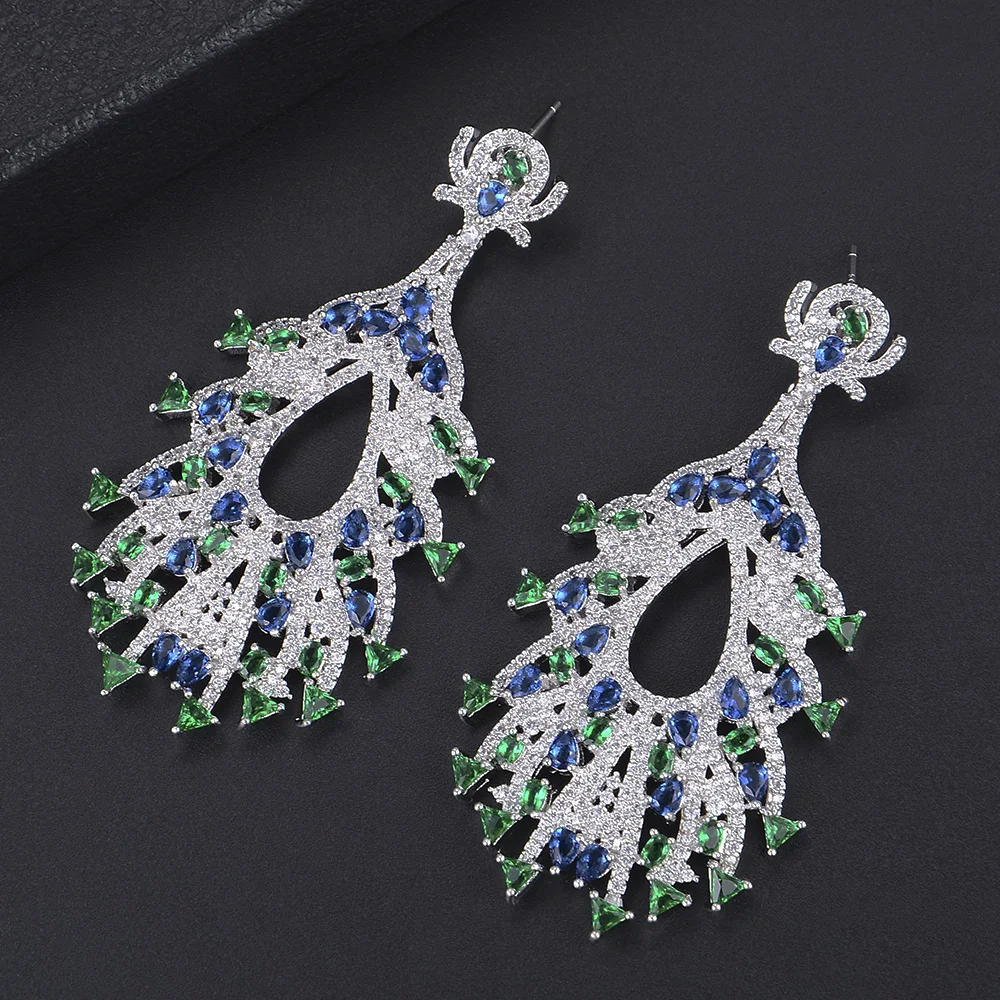 

LARRAURI Charms Big Drop Pendant Green Cubic Zirconia Stud Earrings for women Wedding Geometry Earrings boucle d'oreille femme