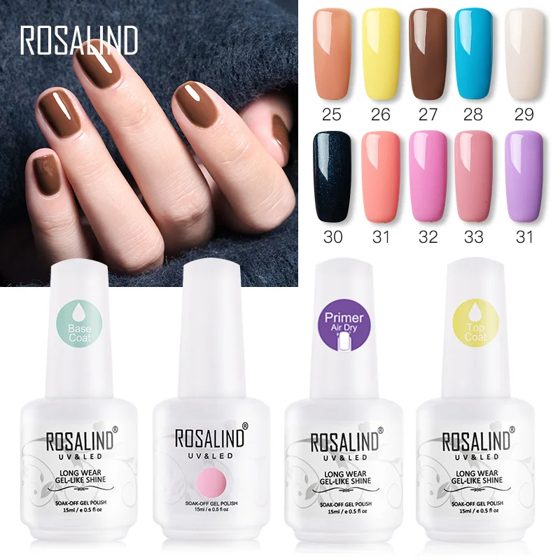ROSALIND Гель-лак для ногтей Набор для маникюрный лак Vernis полуперманентный УФ все для ногтей искусство основа грунтовка Гель-лак верхнее покрытие