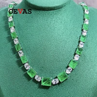 oevas 100 925 sterling silver synthetic emerald high carbon diamond chains necklace for women sparkling wedding fine jewelry