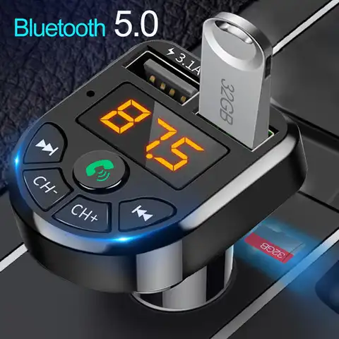 Автомобильный FM-передатчик JINSERTA, Bluetooth 5,0, MP3 модулятор, плеер, Беспроводная Громкая связь, аудиоприемник, два USB-порта, быстрая зарядка, 3.1A